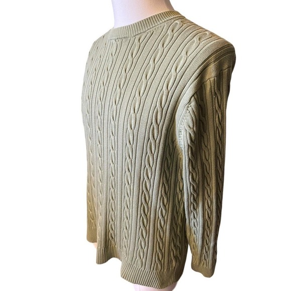 Roundtree & Yorke Men's Sage Green Sweater Size Large Cable Knit 100% Cotton - Picture 2 of 6